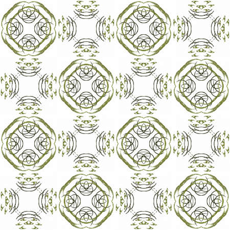 Seamless texture with 3D rendering abstract fractal green pattern on a white background for fabric...