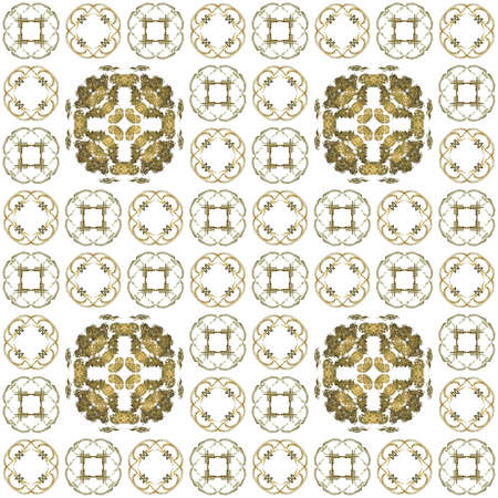 Seamless texture with 3D rendering abstract fractal yellow pattern on a white background for fabric designの写真素材