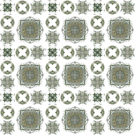 Seamless texture with 3D rendering abstract fractal green pattern on a white background for fabric designの写真素材
