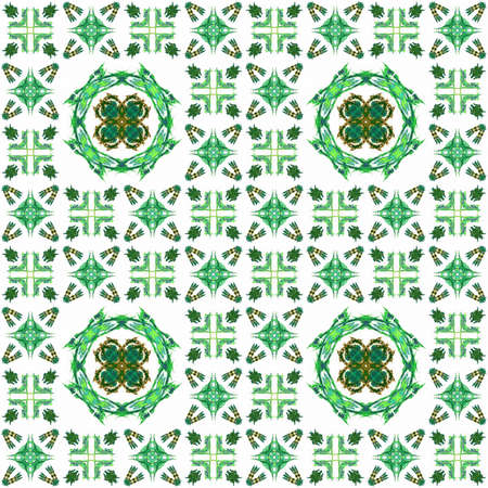 Seamless texture with 3D rendering abstract fractal green pattern on a white background for fabric designの写真素材