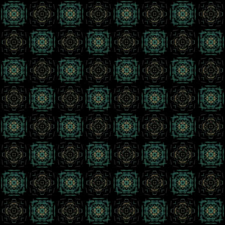 Seamless texture with 3D rendering abstract fractal green pattern on a black background for fabric...