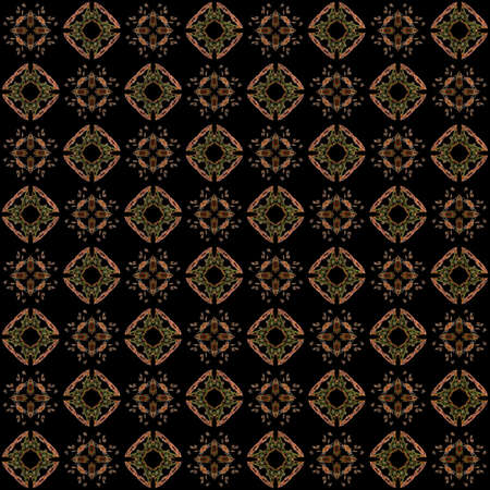 Seamless texture with 3D rendering abstract fractal orange pattern on a black background for fabric...