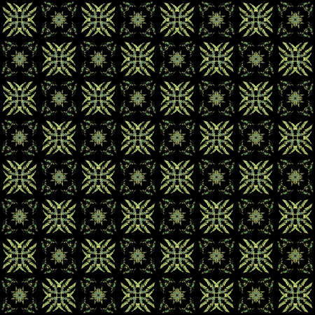 Seamless texture with 3D rendering abstract fractal green pattern on a black background for fabric designの写真素材