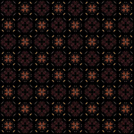 Seamless texture with 3D rendering abstract fractal orange pattern on a black background for fabric designの写真素材
