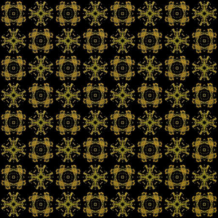 Seamless texture with 3D rendering abstract fractal yellow pattern on a black background for fabric designの写真素材