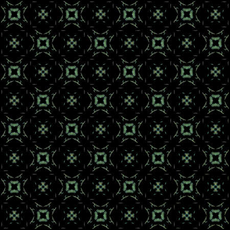 Seamless texture with 3D rendering abstract fractal green pattern on a black background for fabric designの写真素材