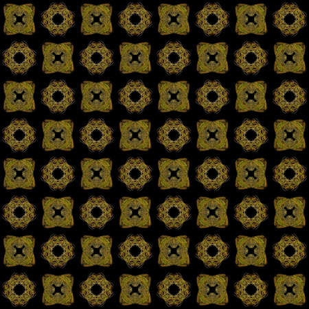 Seamless texture with 3D rendering abstract fractal yellow pattern on a black background for fabric...