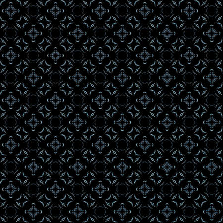 Seamless texture with 3D rendering abstract fractal blue pattern on a black background for fabric designの写真素材