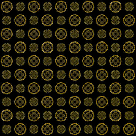 Seamless texture with 3D rendering abstract fractal yellow pattern on a black background for fabric designの写真素材