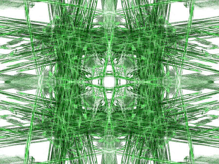 Abstract grunge dirty green symmetrical pattern on white background. Rough noise design.の写真素材