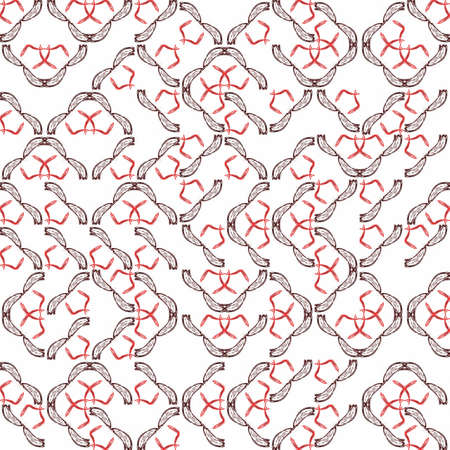 Abstract grunge red texture on white background. Rough noise design. Medium broken mosaic floral patterns are chaotically placed.の写真素材