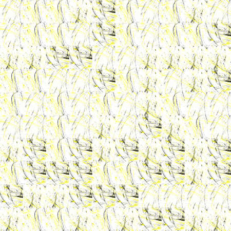 Abstract grunge yellow texture on white background. Rough noise design. Medium broken mosaic patterns are chaotically placed.の写真素材