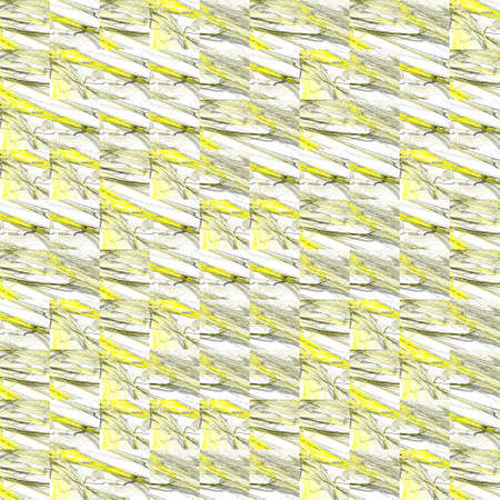 Abstract grunge yellow texture on white background. Rough noise design. Medium broken mosaic patterns are chaotically placed.の写真素材