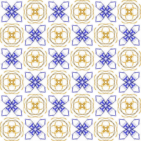 Seamless abstract texture fractal contrast blue orange in two patterns on white background. Arranged...