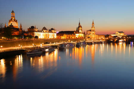 Dresden at night - BrÃ¼hl's Terrace. Saxony, Germany, Europe.の写真素材