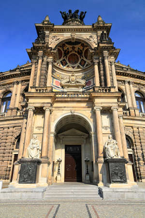 Dresden, Germany - September 15, 2020: Visiting the Opera House Semperoper in Dresden on a sunny day...