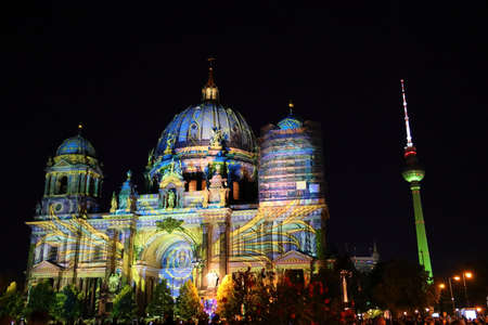 West facade of Berlin Cathedral at night. Germany, Europe.の写真素材