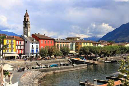 Ascona, Switzerland â September 27, 2020: Visiting the beautiful town Ascona on a sunny day in September.のeditorial素材