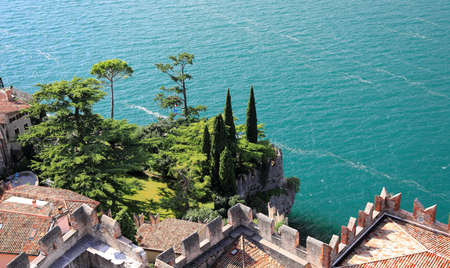 Castle of Malcesine at the eastern shore of Lake Garda. Lombardy, northern Italy, Europe.のeditorial素材