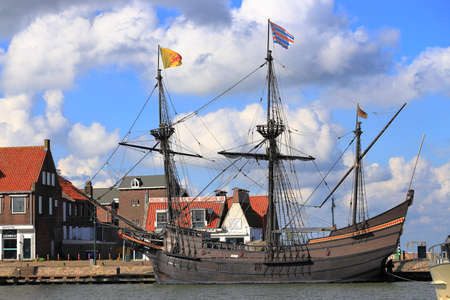 Volendam, the Netherlands - May 24, 2022: Visiting the Harbor of Volendam in North Holland a sunny day in May.のeditorial素材