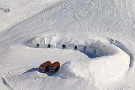 Igloo lodge below the Nebelhorn Mountain. Bavarian Alps, Germany, Europe.