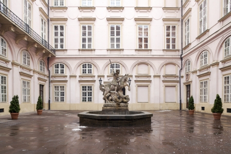 Statue of knight St. George - fountain in Primate's palace(The PrimateÂ´s Palace, former ArchbishopÂ´s Palace, today the residence of the Mayor of the Bratislava)のeditorial素材