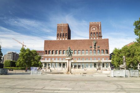 Panorama of City Hall and Monuments, Oslo, Norwayの写真素材