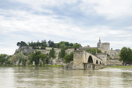 Bridge and Cathedral Notre-Dame des Doms, Avignon, Franceのeditorial素材