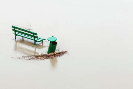Flood  Sidewalk covered with water in Krakow, Poland の写真素材