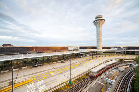 Air traffic control tower and multilevel infrastructure.