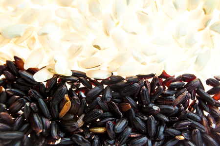 Close up of white and wild rice.の写真素材