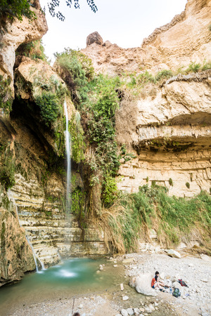 Waterfall in En Gedi Nature Reserve and National Park, Israelの写真素材