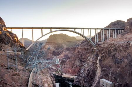 Mike O'CallaghanPat Tillman Memorial Bridge connecting Arizona and Nevada over Colorado River, next to Hoover Dam.の写真素材