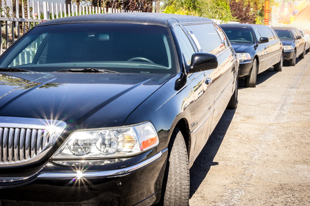 Three black limousines in a row, Las Vegas, USAの写真素材