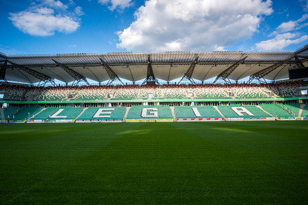 Warsaw, Poland - July 1, 2015: Legia stadium during sunny, summer dayのeditorial素材