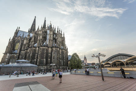Gothic cathedral and train station in Cologne, Germany, Europeのeditorial素材