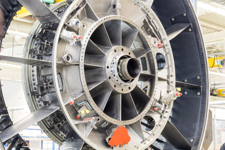 Close up of airplane engine during maintenance