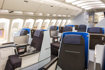 Freshly renovated business class in an airplaneのeditorial素材