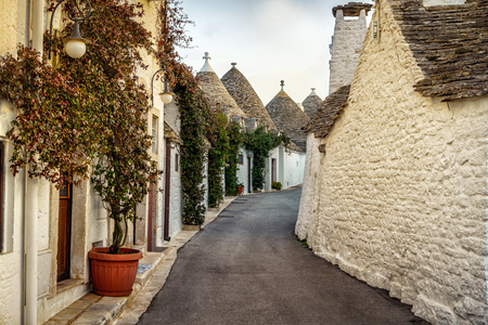 Traditional trulli houses in Arbelobello, Puglia, Italy, Europeの写真素材