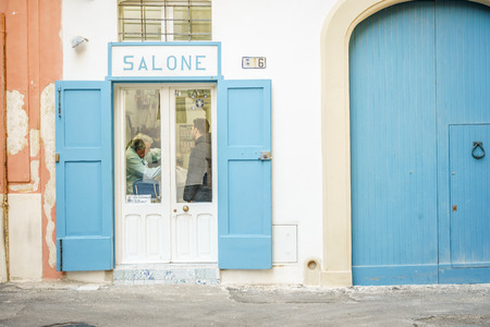 Gallipoli, Italy - March 2, 2017: Hairdresser salon with tradition in italian styleのeditorial素材
