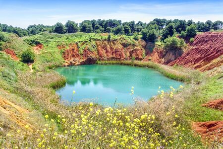 Bauxite Quarry Lake in Otranto, Apulia, Italyの写真素材