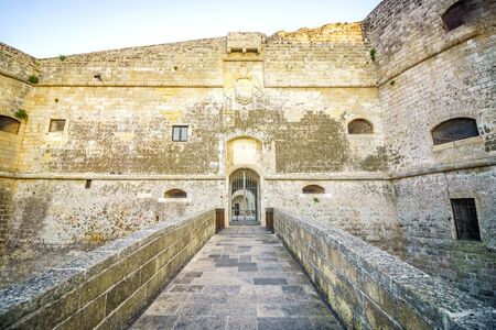 Entrance to medieval, Aragonese castle in Otranto, Apulia, Italy