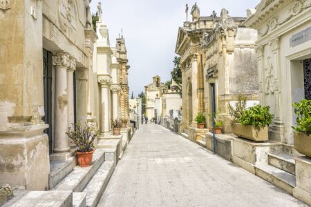 Old cemetery with family graves in Brindisi, Italyの写真素材