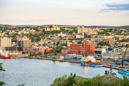 St. John's cityscape with a port, capital city of Newfoundland and Labrador, Canadaの写真素材