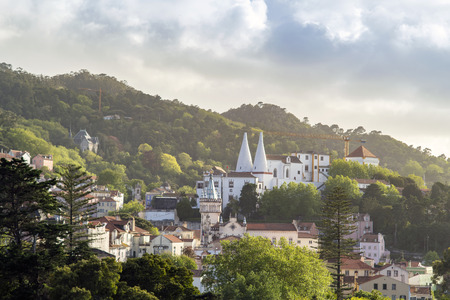Green cityscape of Sintra with National Palace, Portugalの写真素材