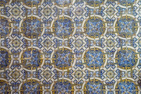 Original old blue tiles called azulejos in Coimbra, Portugal