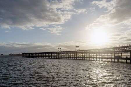 Historic Rio Tinto Pier by sunset in Huelva, Andalusia, southern Spain の写真素材
