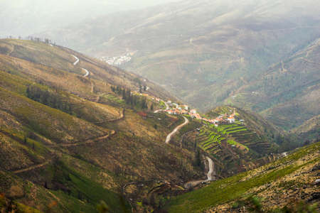 Traditional Portuguese village on the slope of Serra da Estrela mountains, Portugal