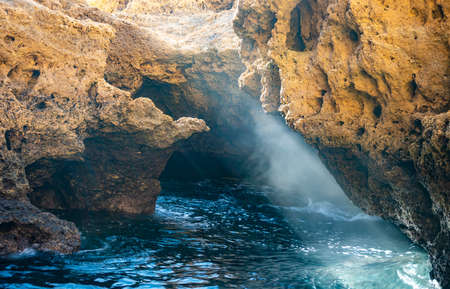 Beautiful cliffs of Algarve in Algar Seco, Carvoeiro, Portugal