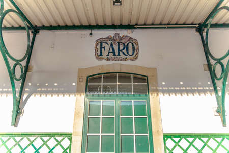 The traditional white building of train station in Faro, Algarve, Portugalの写真素材